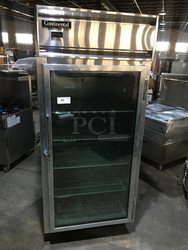 Continental Commercial Single Door Reach In Cooler Merchandiser! With Poly Coated Racks! All Stainless Steel! Model 1RXGD Serial 15828097! 115V 1Phase!