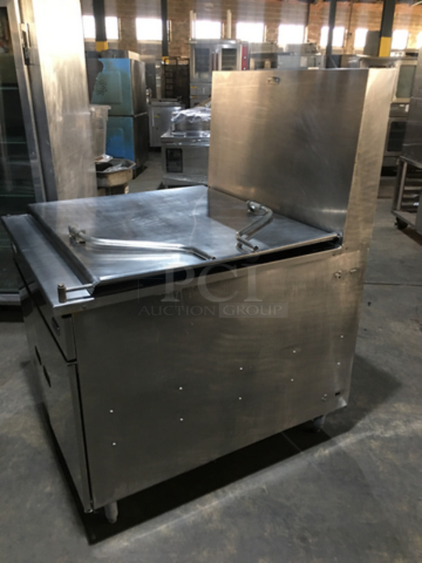 BEAUTIFUL! Pitco Frialator Commercial Natural Gas Powered Donut Fryer! With 5 Burners! With Backsplash! All Stainless Steel! Model 34PS Serial G03MC042258!  - Image 2 of 9