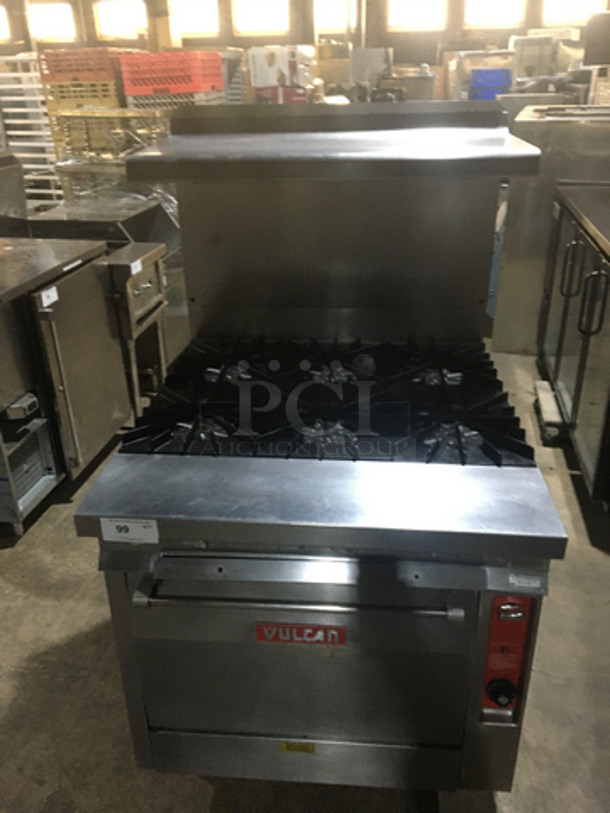 Sweet! Vulcan Natural Gas Powered Heavy Duty Commercial 6 Burner Stove With Full Size Oven Underneath! With Raised Back Splash & Salamander Shelf! On Legs! - Image 11 of 11