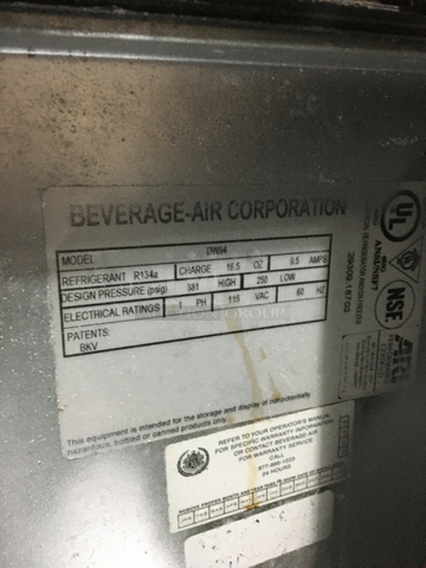 Beverage Air Commercial Beer Bottle Cooler! With 4 Stainless Steel Top Sliding Doors! Model DW94! 115V 1 Phase! - Image 7 of 8