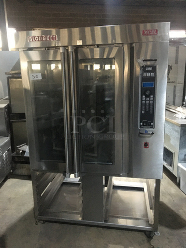 GORGEOUS! Blodgett Commercial Natural Gas Powered Mini Rack Rotating Convection Oven! With View Through Doors! With Pan Rack Underneath! All Stainless Steel! Model XR8XCEL! On Casters! Working When Removed!  - Image 1 of 7