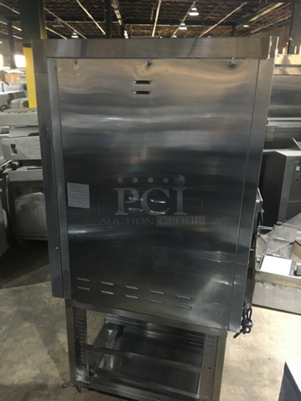 GORGEOUS! Blodgett Commercial Natural Gas Powered Mini Rack Rotating Convection Oven! With View Through Doors! With Pan Rack Underneath! All Stainless Steel! Model XR8XCEL! On Casters! Working When Removed!  - Image 2 of 7