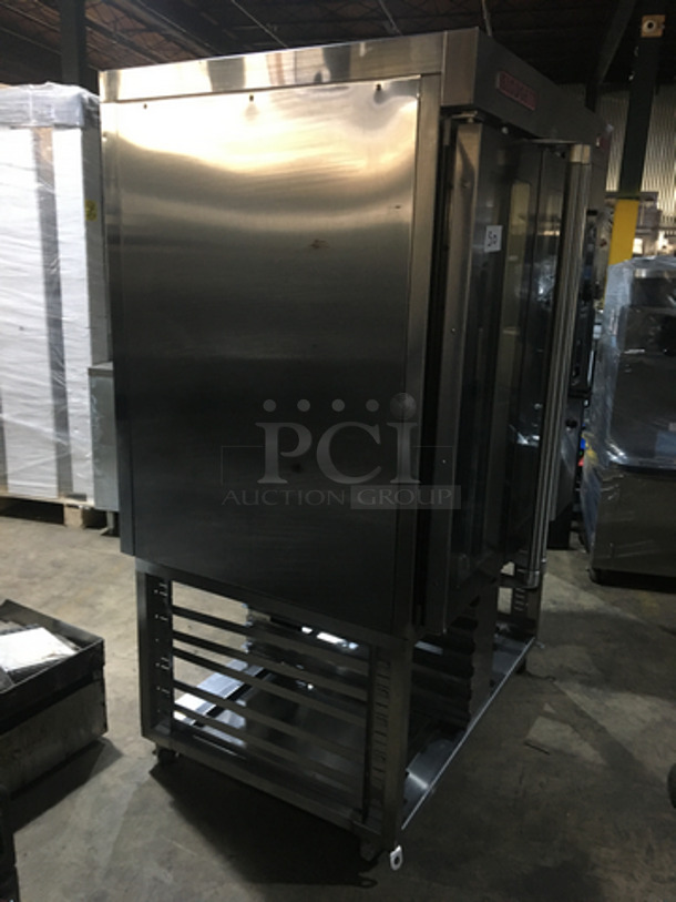 GORGEOUS! Blodgett Commercial Natural Gas Powered Mini Rack Rotating Convection Oven! With View Through Doors! With Pan Rack Underneath! All Stainless Steel! Model XR8XCEL! On Casters! Working When Removed!  - Image 3 of 7