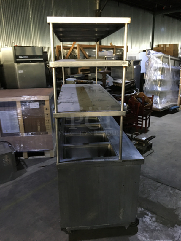 All Stainless Steel Commercial 5 Well Steam Table! With Double Overhead Serving Shelf! With Ticket Holder Rail! With Underneath Storage Space! On Casters! - Image 2 of 9