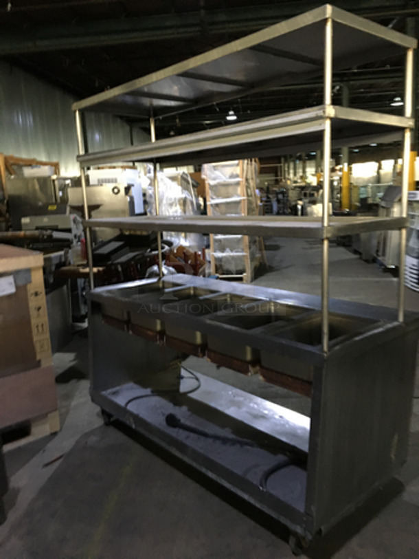 All Stainless Steel Commercial 5 Well Steam Table! With Double Overhead Serving Shelf! With Ticket Holder Rail! With Underneath Storage Space! On Casters! - Image 3 of 9
