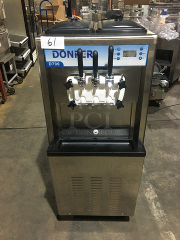 Donper Commercial 3 Flavor Soft Serve Ice Cream Machine! All Stainless Steel! Model D700! 115V 1Phase! On Casters!