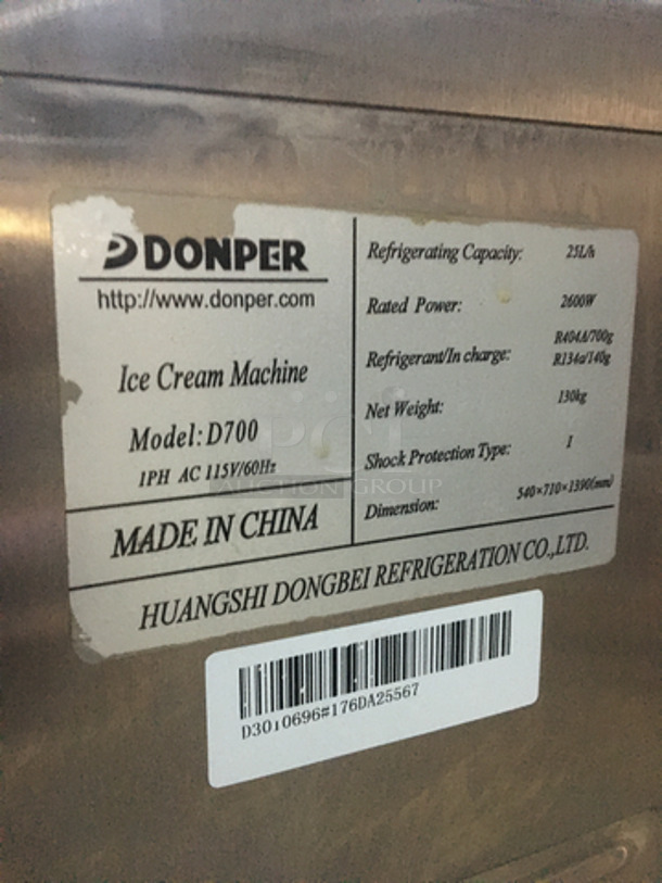 Donper Commercial 3 Flavor Soft Serve Ice Cream Machine! All Stainless Steel! Model D700! 115V 1Phase! On Casters! - Image 9 of 9