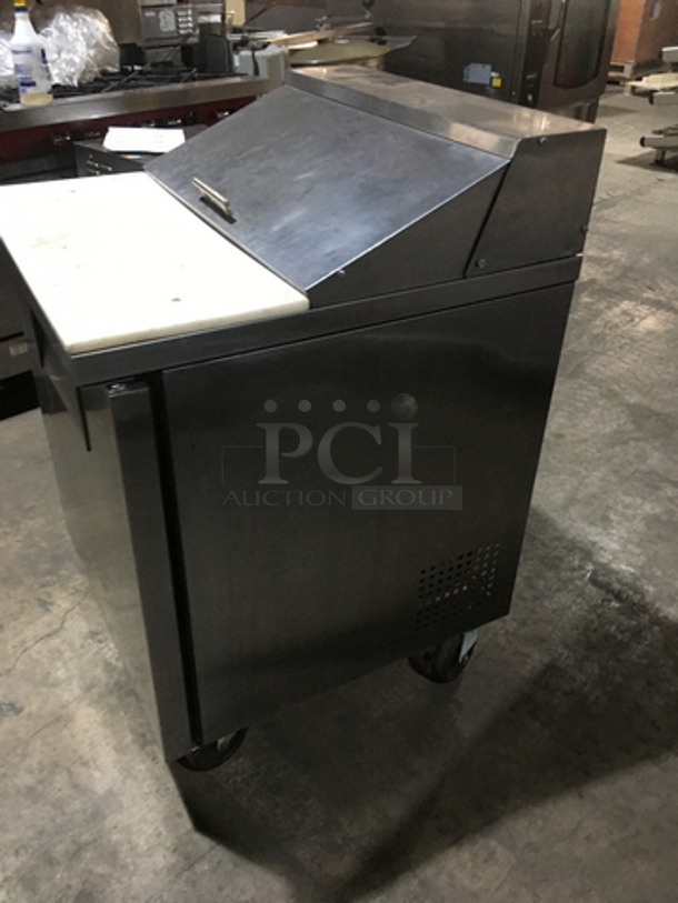 True Commercial Refrigerated Sandwich Prep Table! With Underneath Storage Space! All Stainless Steel! With Commercial Cutting Board! Model TSSU2708 Serial 6927796! 115V 1Phase! On Casters! - Image 2 of 10