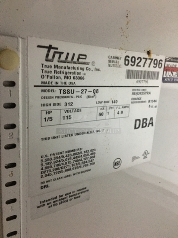True Commercial Refrigerated Sandwich Prep Table! With Underneath Storage Space! All Stainless Steel! With Commercial Cutting Board! Model TSSU2708 Serial 6927796! 115V 1Phase! On Casters! - Image 7 of 10