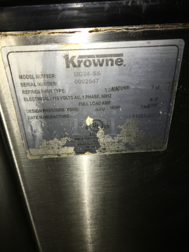 Wow! Krowne Commercial Beer Bottle Cooler! With Sliding Top Door! All Stainless Steel! Model BC24SS Serial 0002547! 115V 1Phase! On Commercial Casters! - Image 7 of 8