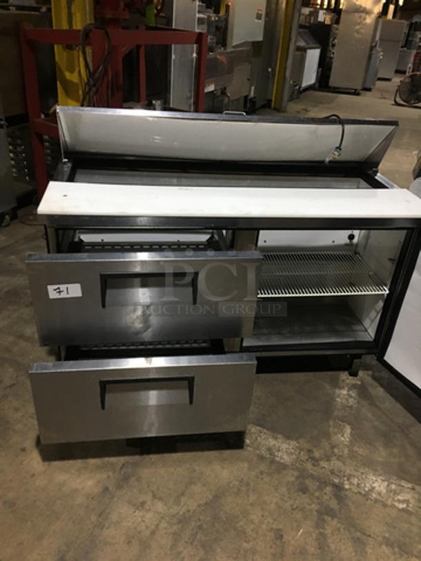 True Stainless Steel Refrigerated Sandwich Prep Table! With Underneath Storage Space! With 2 Drawers! With Poly Coated Rack! With Commercial Cutting Board! Model TSSU6016D2 Serial 8411708! 115V 1Phase! On Casters! - Image 5 of 12