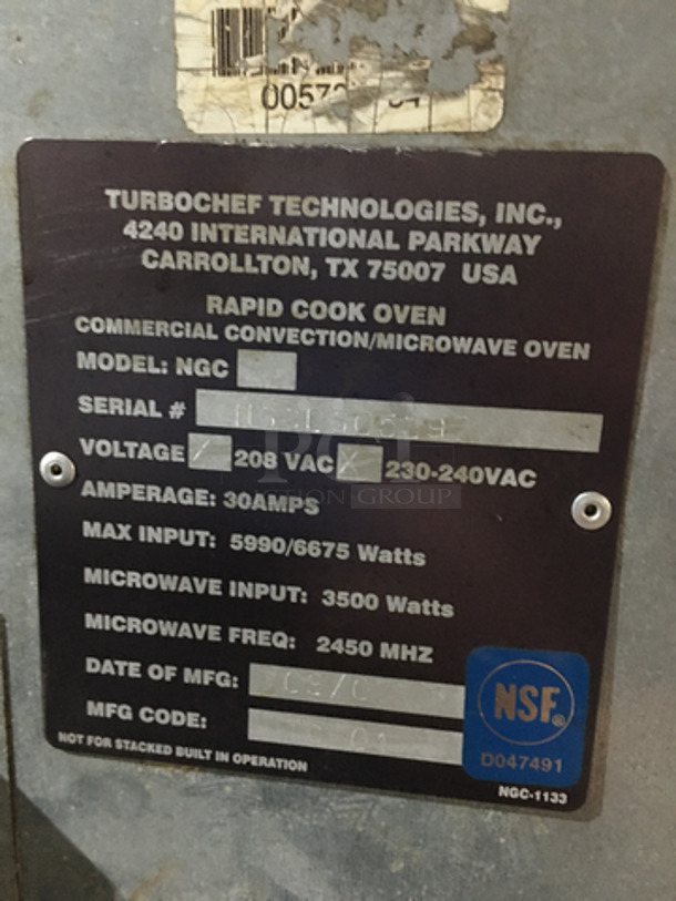 Turbo Chef Commercial Double Deck Rapid Cook Oven! One 2007! On Equipment Stand! All Stainless Steel! Model NGC Serial NGCD627540! 208/230/240V! On Casters! 2 X Your Bid! - Image 9 of 10