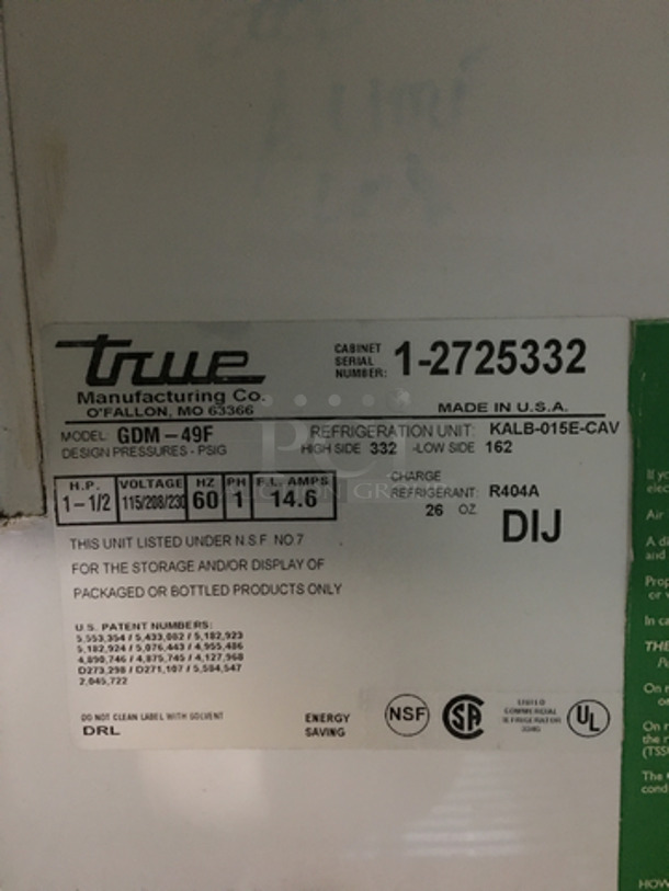 True Commercial 2 Door Reach In Freezer Merchandiser! With Poly Coated Racks! Model GDM49F Serial 12725332! 115/208/230V 1Phase! - Image 7 of 8