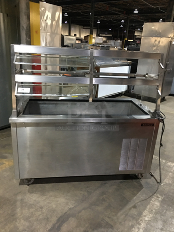 NICE! Delfield Commercial Refrigerated Cold Pan! With Underneath Storage Space! With Sneeze Guard! With Overhead Serving Shelf! All Stainless Steel! Model SCSC60B! 115V 1Phase! On Commercial Casters!