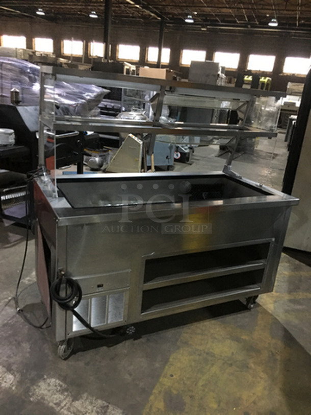 NICE! Delfield Commercial Refrigerated Cold Pan! With Underneath Storage Space! With Sneeze Guard! With Overhead Serving Shelf! All Stainless Steel! Model SCSC60B! 115V 1Phase! On Commercial Casters! - Image 4 of 9