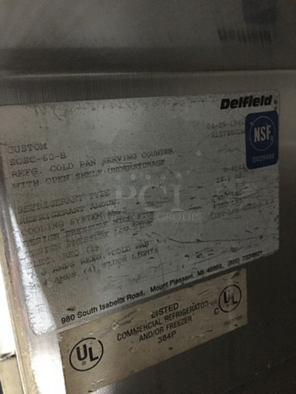 NICE! Delfield Commercial Refrigerated Cold Pan! With Underneath Storage Space! With Sneeze Guard! With Overhead Serving Shelf! All Stainless Steel! Model SCSC60B! 115V 1Phase! On Commercial Casters! - Image 8 of 9