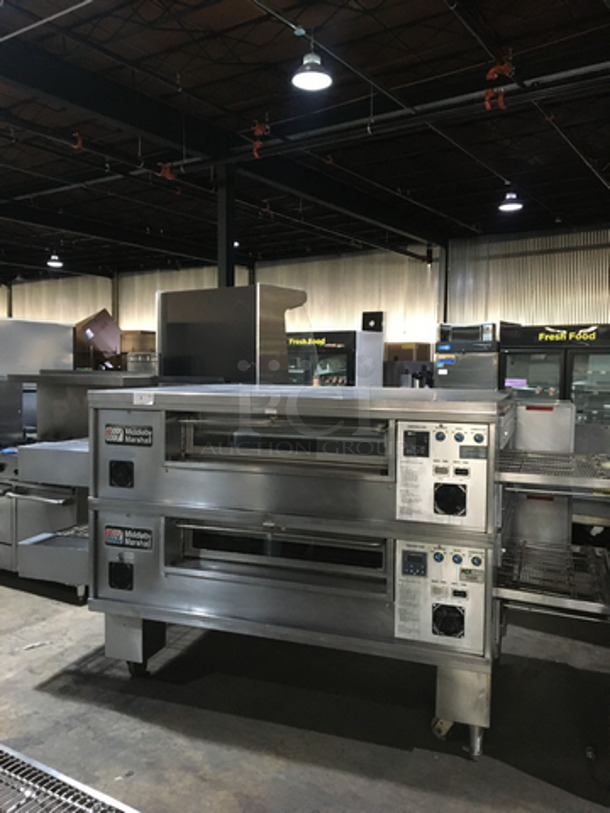 AMAZING! Middleby Marshall Commercial Natural Gas Powered Double Deck Conveyor Pizza Oven! All Stainless Steel! Model PS570S Serial 053110199! Working When Removed! 2 X Your Bid! Makes One Unit!  - Image 1 of 9