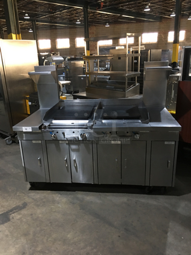 AMAZING! Southbend Commercial Heavy Duty Natural Gas Powered Double Plancha Work Station! With Dual Sided Work Ends! With Storage Space Underneath! All Stainless Steel! Model P24CPP Serial 16K51297! 