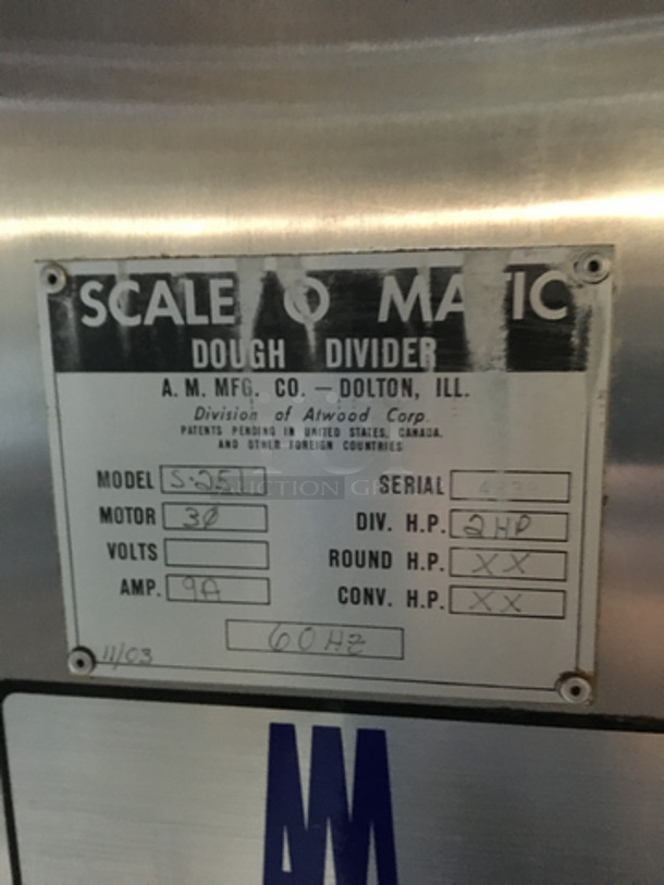 WOW! Scale-O-Matic Commercial Heavy Duty Floor Style Dough Divider! All Stainless Steel! Model S251! On Casters!  - Image 11 of 11