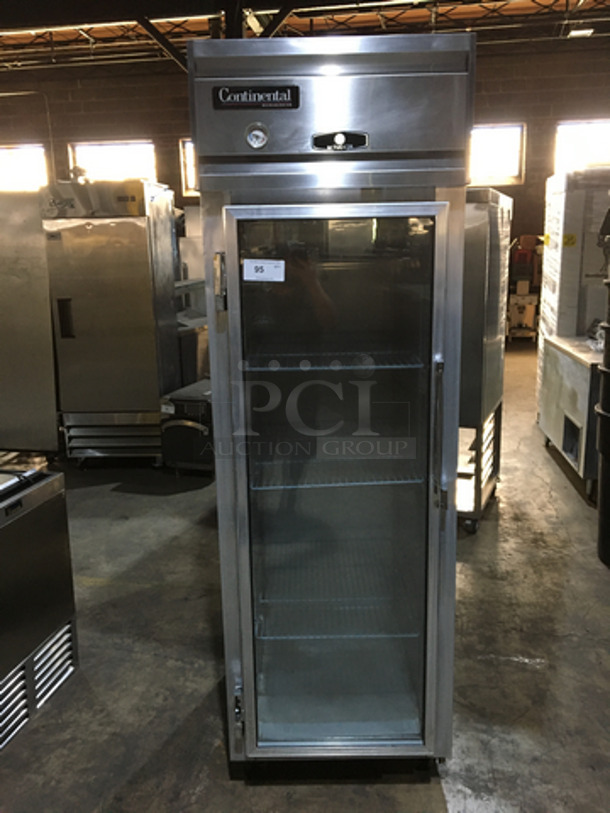 Continental Commercial Single Door Cooler Merchandiser! With Poly Coated Racks! Model 1RGD Serial 13644947! 115V 1Phase! On Casters!