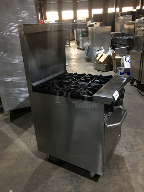 AMAZING! All Stainless Steel Natural Gas Powered 4 Burner Stove! With Oven Underneath! With Backsplash & Overhead Salamander Shelf! On Legs! - Image 2 of 10