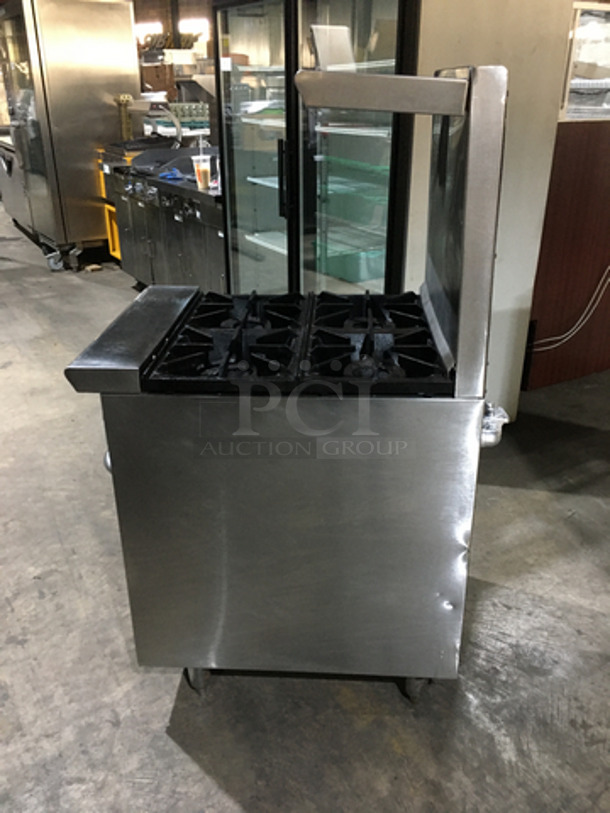 AMAZING! All Stainless Steel Natural Gas Powered 4 Burner Stove! With Oven Underneath! With Backsplash & Overhead Salamander Shelf! On Legs! - Image 3 of 10