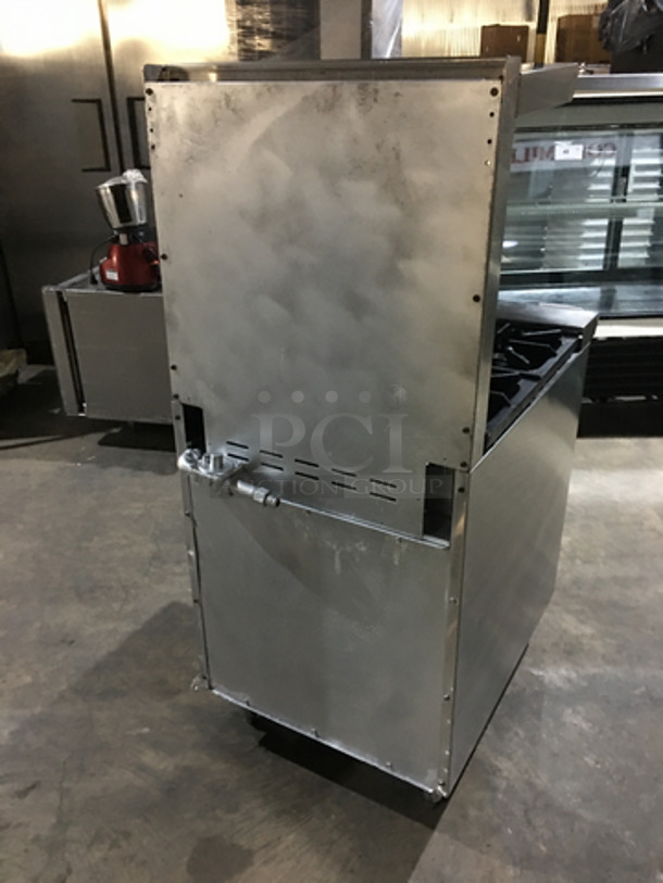 AMAZING! All Stainless Steel Natural Gas Powered 4 Burner Stove! With Oven Underneath! With Backsplash & Overhead Salamander Shelf! On Legs! - Image 4 of 10