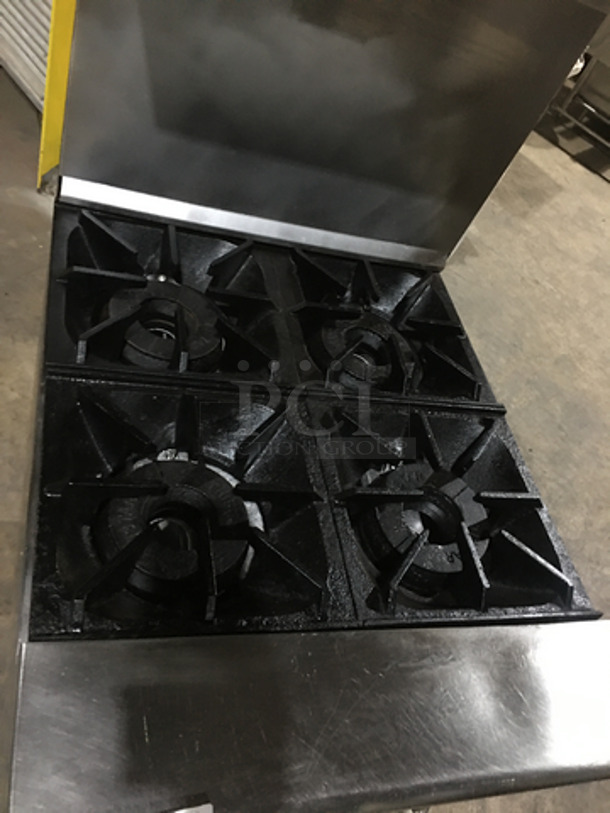 AMAZING! All Stainless Steel Natural Gas Powered 4 Burner Stove! With Oven Underneath! With Backsplash & Overhead Salamander Shelf! On Legs! - Image 5 of 10