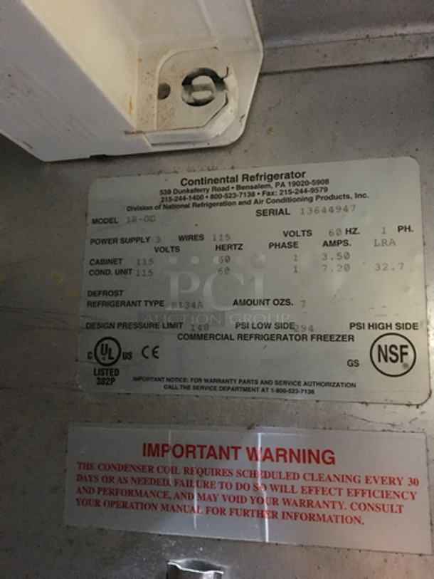 Continental Commercial Single Door Cooler Merchandiser! With Poly Coated Racks! Model 1RGD Serial 13644947! 115V 1Phase! On Casters! - Image 6 of 8