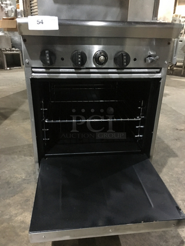 AMAZING! All Stainless Steel Natural Gas Powered 4 Burner Stove! With Oven Underneath! With Backsplash & Overhead Salamander Shelf! On Legs! - Image 7 of 10