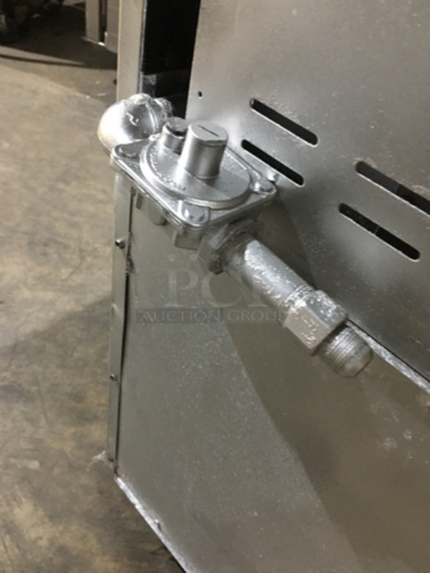 AMAZING! All Stainless Steel Natural Gas Powered 4 Burner Stove! With Oven Underneath! With Backsplash & Overhead Salamander Shelf! On Legs! - Image 10 of 10
