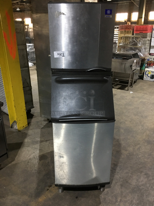 Manitowoc Commercial Ice Making Machine! With Bin! All Stainless Steel Body! Model SY0424A Serial 110086946! 115V 1Phase! On Legs! 2 X Your Bid! Makes One Unit!