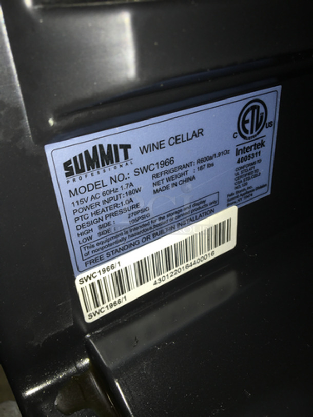 Summit Commercial Wine Cooler Merchandiser! Model SWC1966 Serial 4301220164400016! 115V! - Image 6 of 7