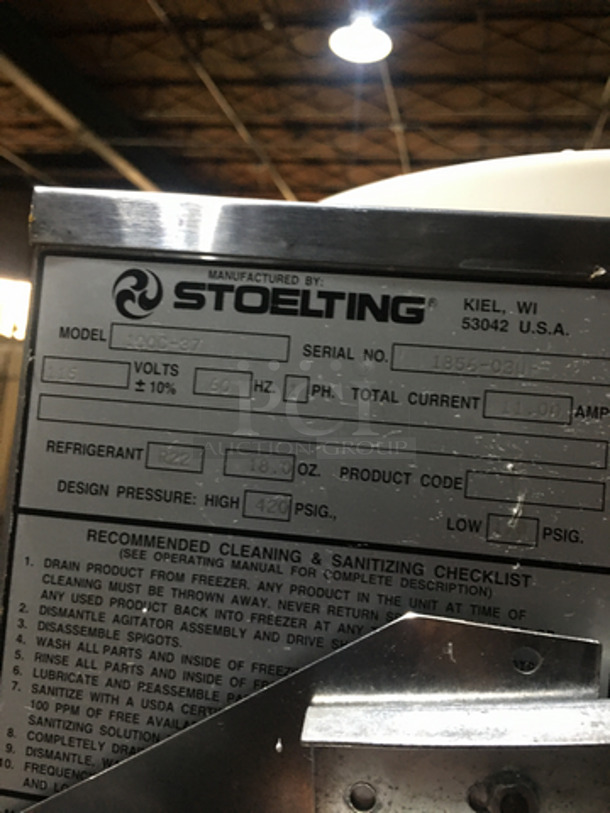 Stoelting Commercial Counter Top Air Cooled Slush Machine! All Stainless Steel! Model 100C37 Serial 185603U! 115V 1 Phase!
 - Image 8 of 9