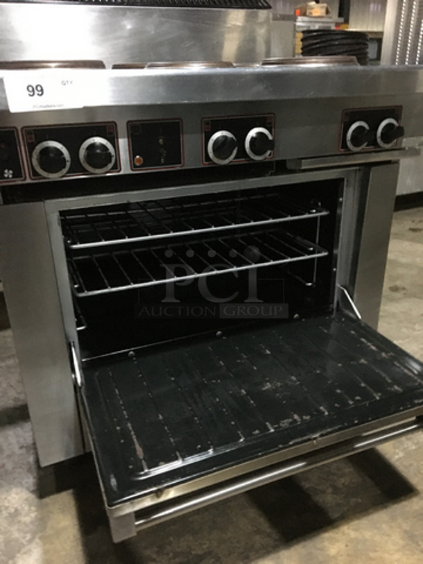 Garland Commercial Electric Powered 6 Burner Stove! With Full Size Oven Underneath! With Backsplash! All Stainless Steel! On Casters!
 - Image 7 of 10