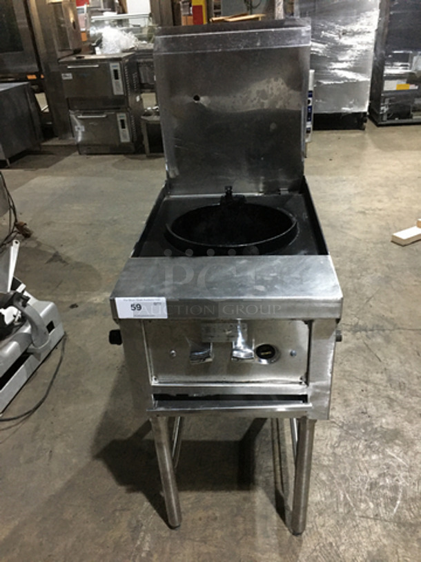All Stainless Steel Natural Gas Powered Floor Style Single Burner Wok Range! With Backsplash! On Legs! - Image 1 of 8
