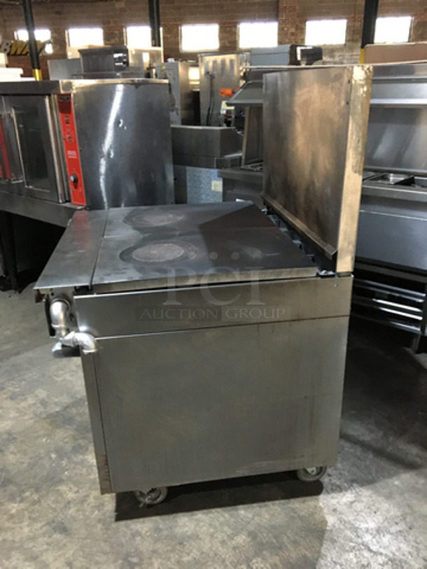 US Range Commercial Natural Gas Powered French Top/Hot Plate Stove! With Full Size Oven Underneath! With Backsplash! All Stainless Steel! On Casters! - Image 3 of 10