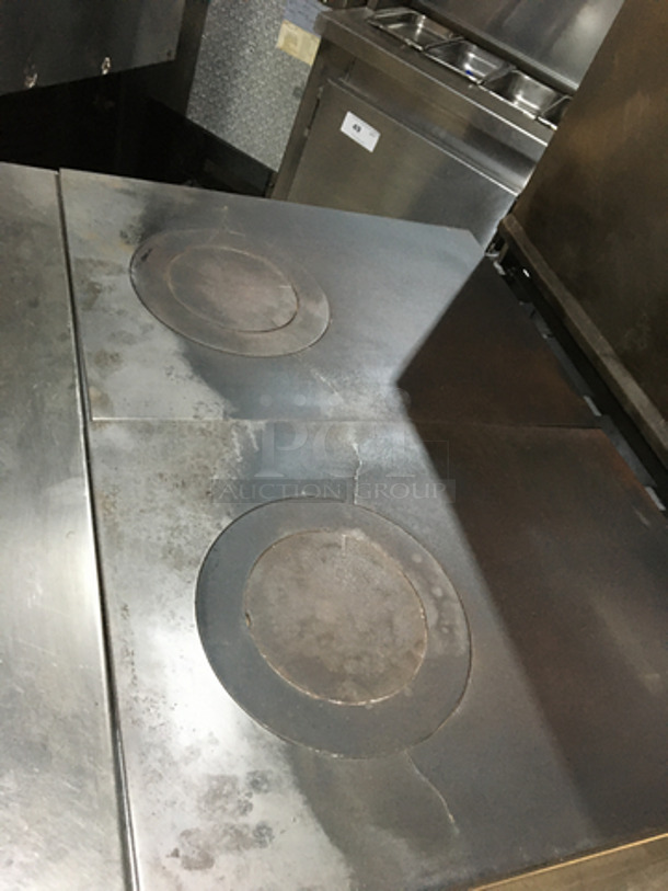 US Range Commercial Natural Gas Powered French Top/Hot Plate Stove! With Full Size Oven Underneath! With Backsplash! All Stainless Steel! On Casters! - Image 5 of 10