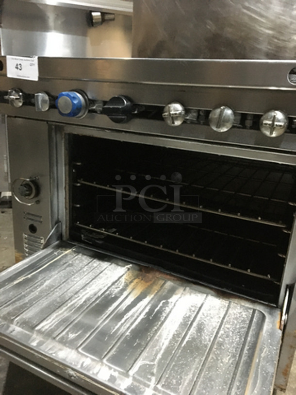 US Range Commercial Natural Gas Powered French Top/Hot Plate Stove! With Full Size Oven Underneath! With Backsplash! All Stainless Steel! On Casters! - Image 7 of 10