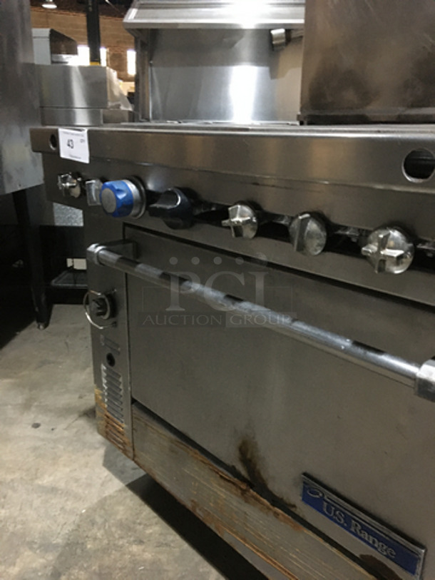 US Range Commercial Natural Gas Powered French Top/Hot Plate Stove! With Full Size Oven Underneath! With Backsplash! All Stainless Steel! On Casters! - Image 9 of 10