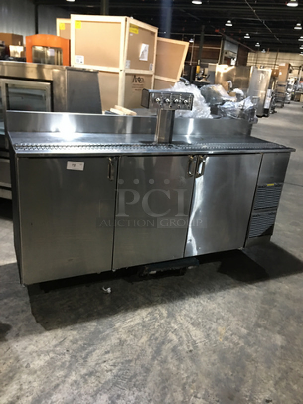 Glastender Commercial 4 Tap Kegerator! With 3 Door Underneath Storage Space! With Backsplash! All Stainless Steel! Model KC84R6SSH Serial 404104506N! 115V 1Phase! 