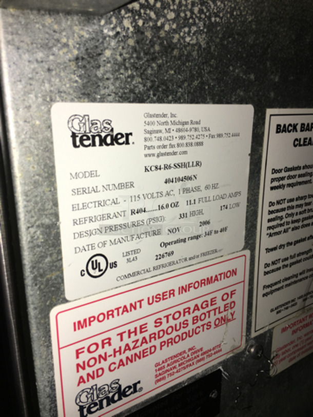 Glastender Commercial 4 Tap Kegerator! With 3 Door Underneath Storage Space! With Backsplash! All Stainless Steel! Model KC84R6SSH Serial 404104506N! 115V 1Phase!  - Image 8 of 10