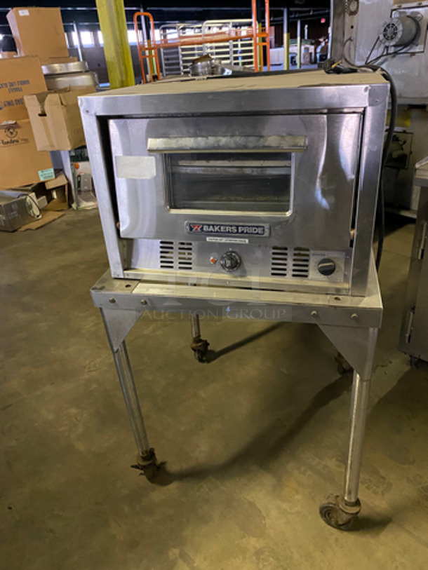 Bakers Pride Commercial Countertop Pizza Oven! With View Through Door! On Commercial Equipment Stand! All Stainless Steel! Model P22S Serial 3944! 230V! On Casters!