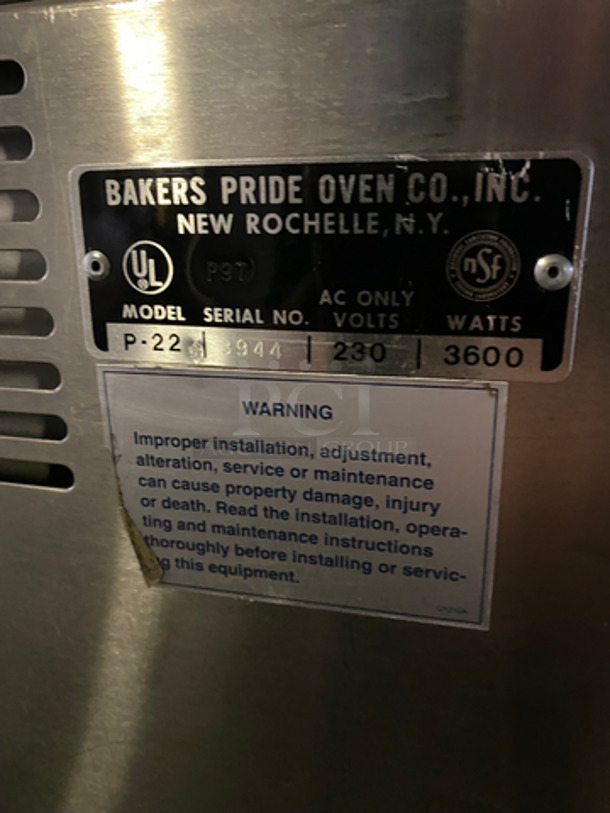 Bakers Pride Commercial Countertop Pizza Oven! With View Through Door! On Commercial Equipment Stand! All Stainless Steel! Model P22S Serial 3944! 230V! On Casters! - Image 9 of 10