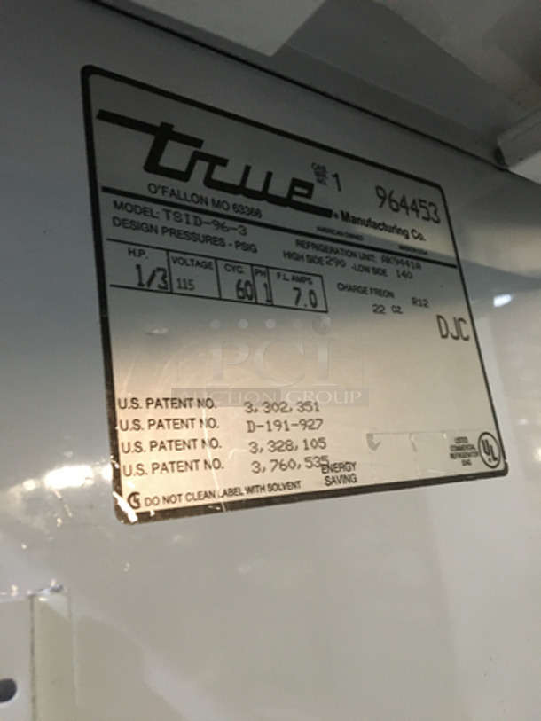 True Commercial Refrigerated Deli Display Case! With Slanted Front Glass! With Back Access Doors! Model TSID963 Serial 1964453! 115V 1Phase! - Image 7 of 8
