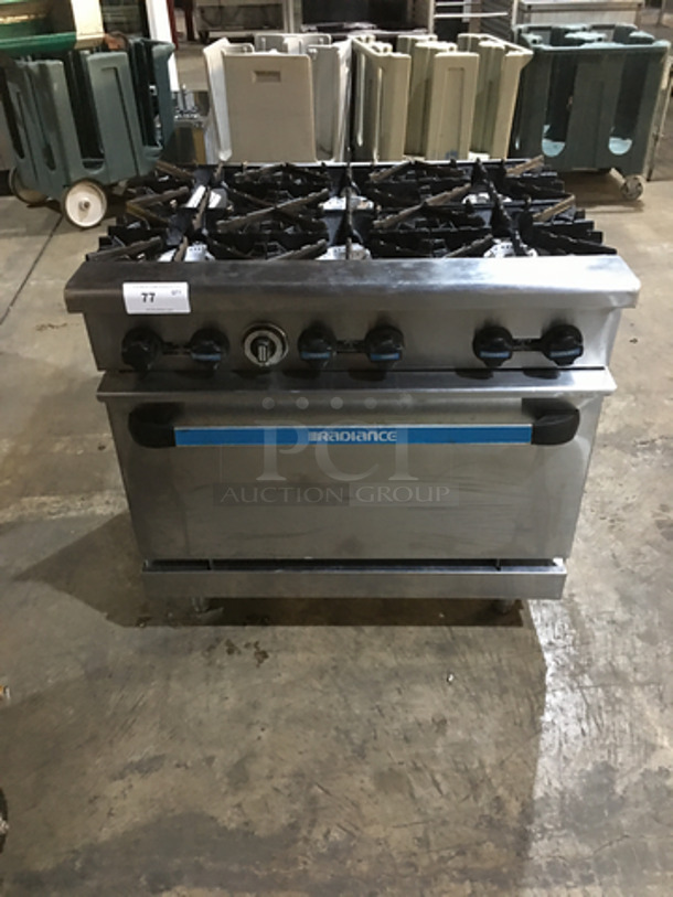 Radiance Commercial Natural Gas Powered 6 Burner Stove! With Full Size Oven Underneath! All Stainless Steel! On Legs!