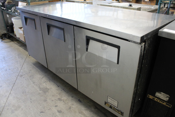 2016 True Model TUC-72 Stainless Steel Commercial 3 Door Undercounter Cooler on Commercial Casters. 115 Volts, 1 Phase. 72.5x30x36. Tested and Working!