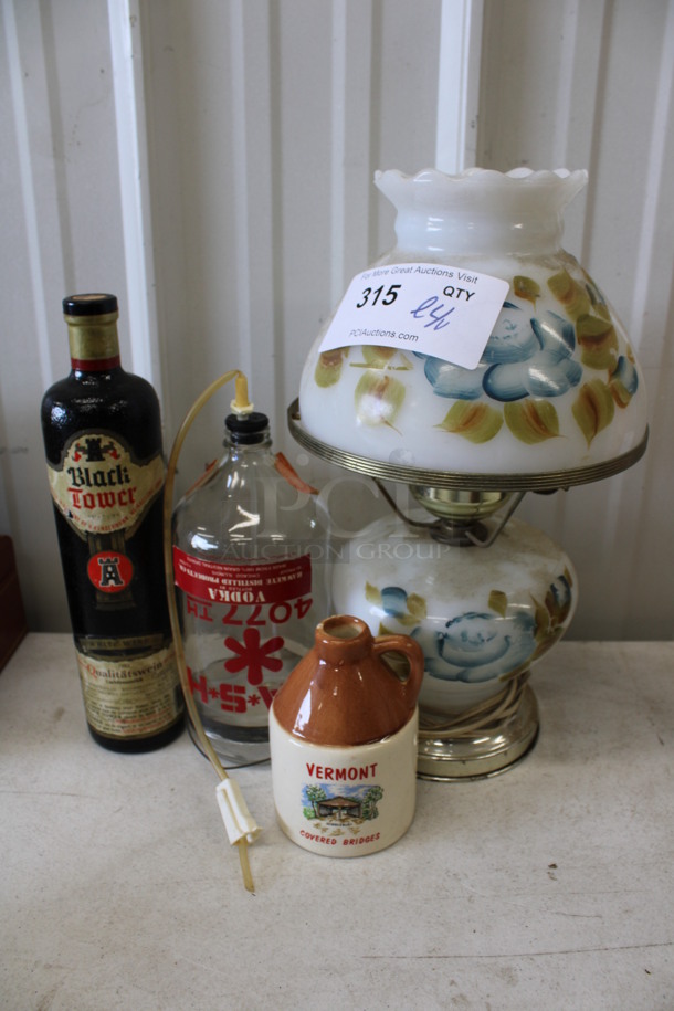 ALL ONE MONEY! Lot of 4 Various Items; Lamp and Bottles! Includes 3x3x12
