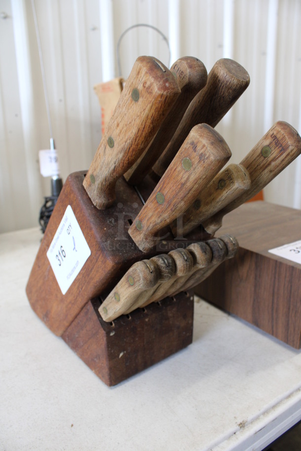 ALL ONE MONEY! Lot of 11 Various Knives, 1 Knife Sharpening Rod and Wooden Knife Block! 5x13x12 - Image 2 of 4