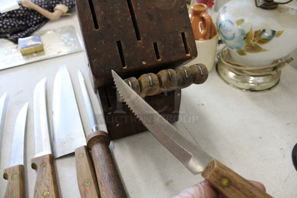 ALL ONE MONEY! Lot of 11 Various Knives, 1 Knife Sharpening Rod and Wooden Knife Block! 5x13x12 - Image 4 of 4